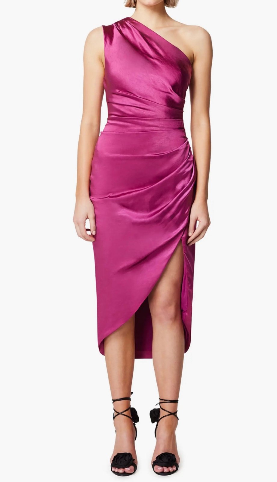 Elliatt Cassini Pink Berry Sleeveless One-Shoulder Dress Ruched Size Medium NEW