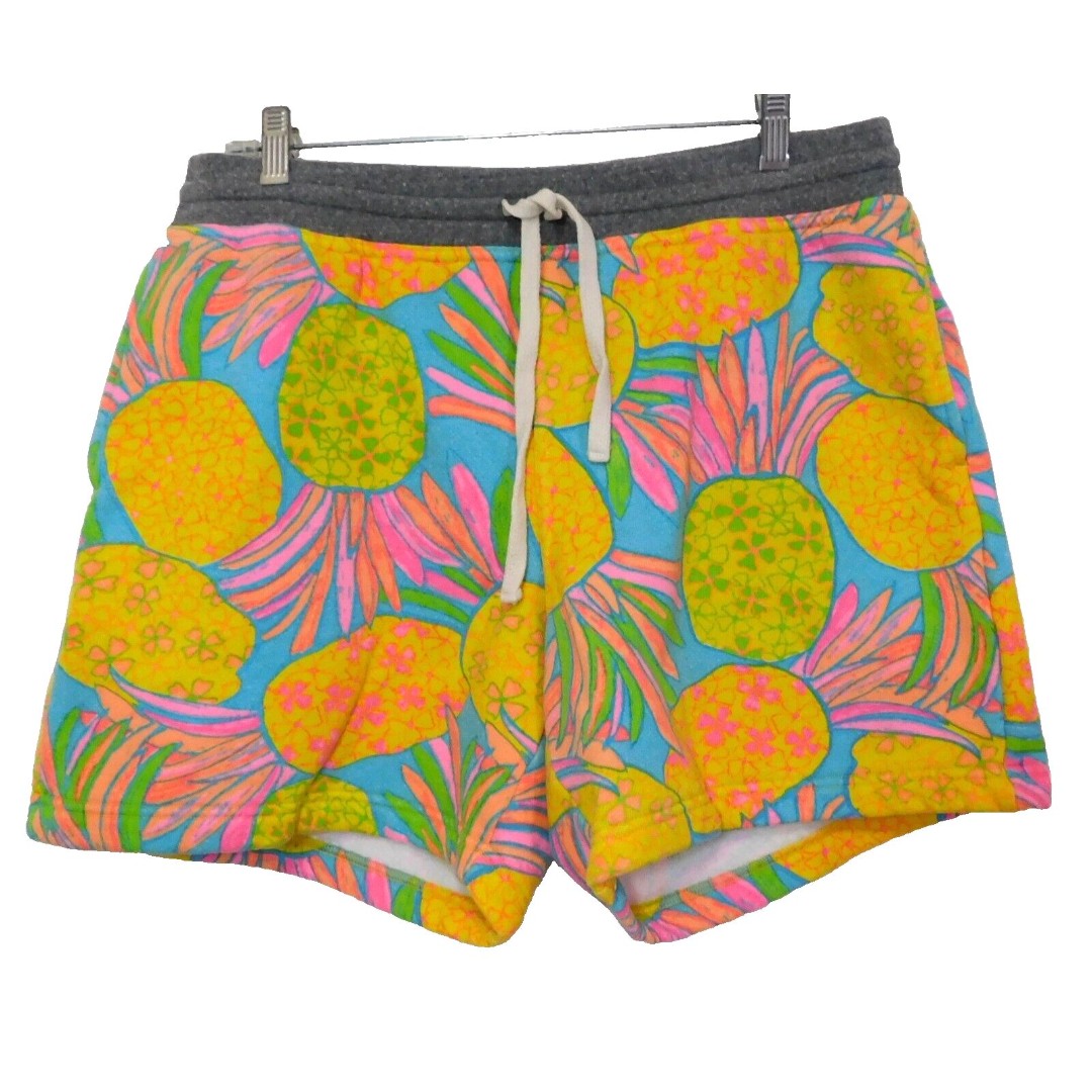 Chubbies Lounge Fleece Shorts Mens L Stretch Neon Pineapple Print 5.5 Pockets