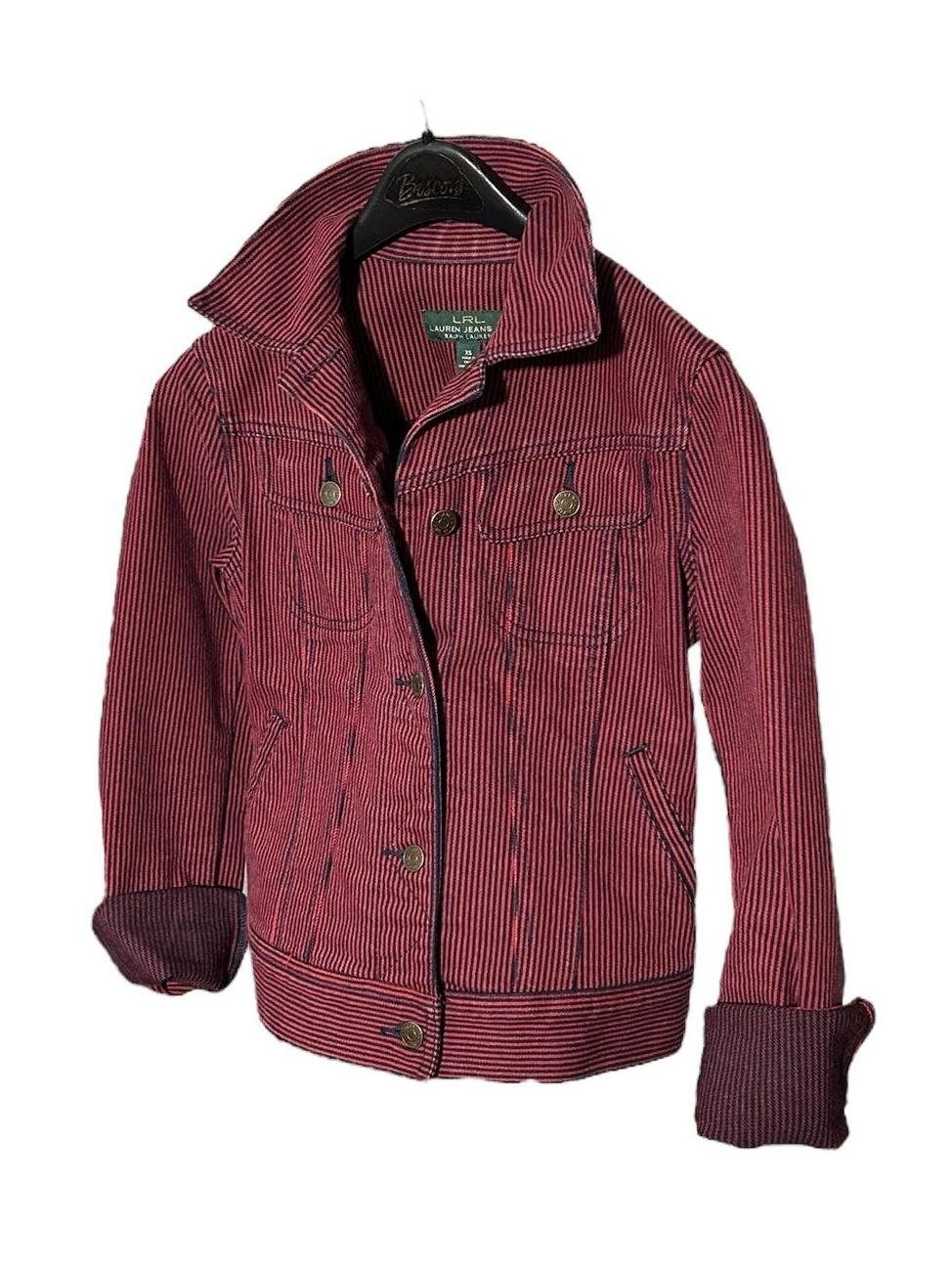Ralph Lauren Jeans Co. Womens XS Red/Navy Pinstripe Cotton-Stretch Denim Jacket