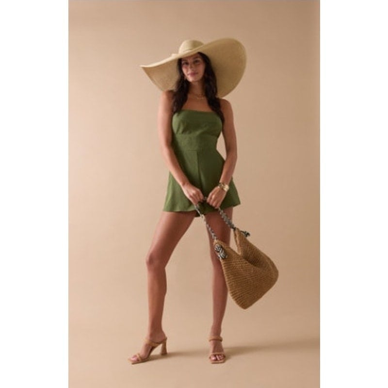 New Mi Ami For Francesca's Esther Square Neck Bow Back Romper Green Size Medium