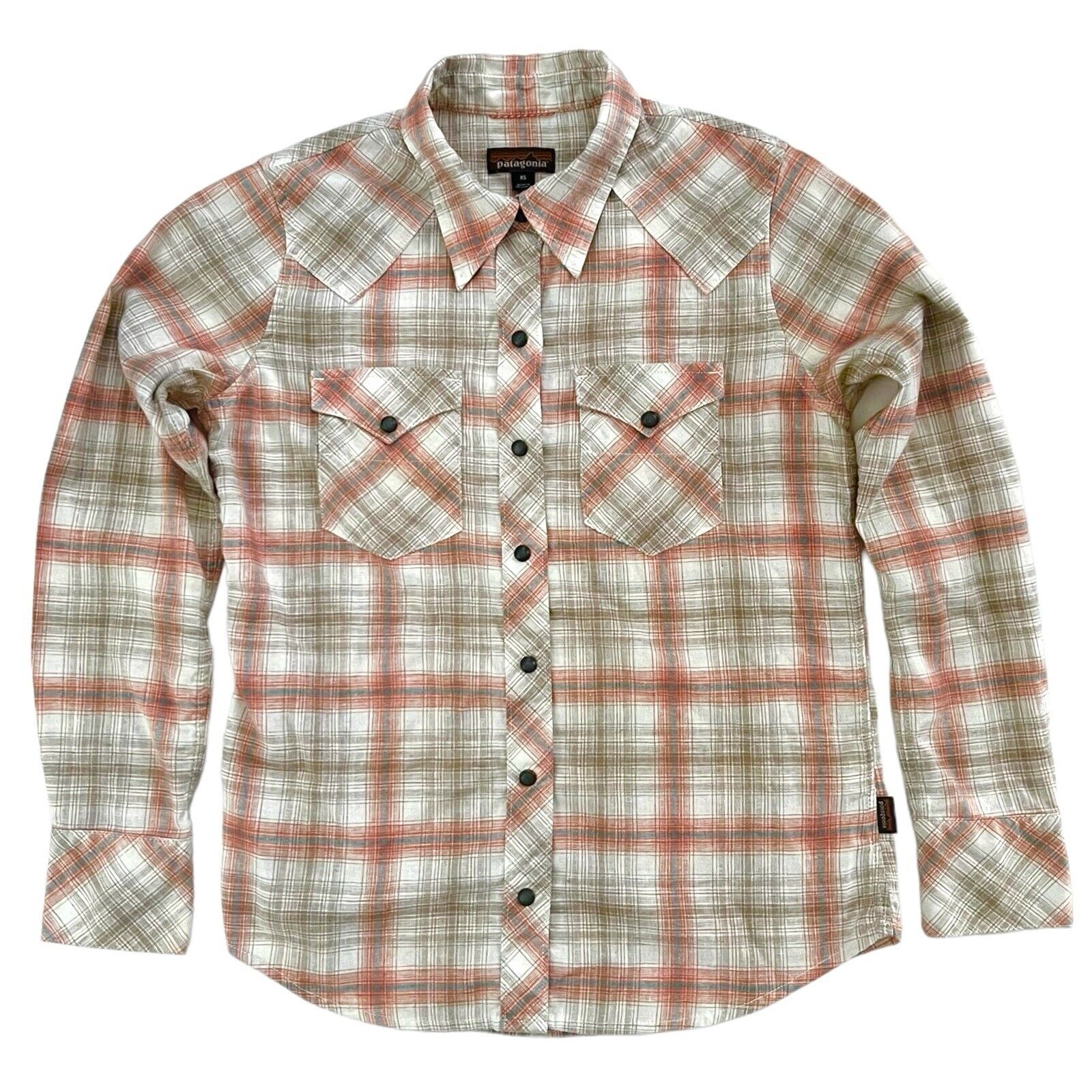 Patagonia Shirt Women XS Western Pearl Snap Hemp Organic Worn Wear Long Sleeve