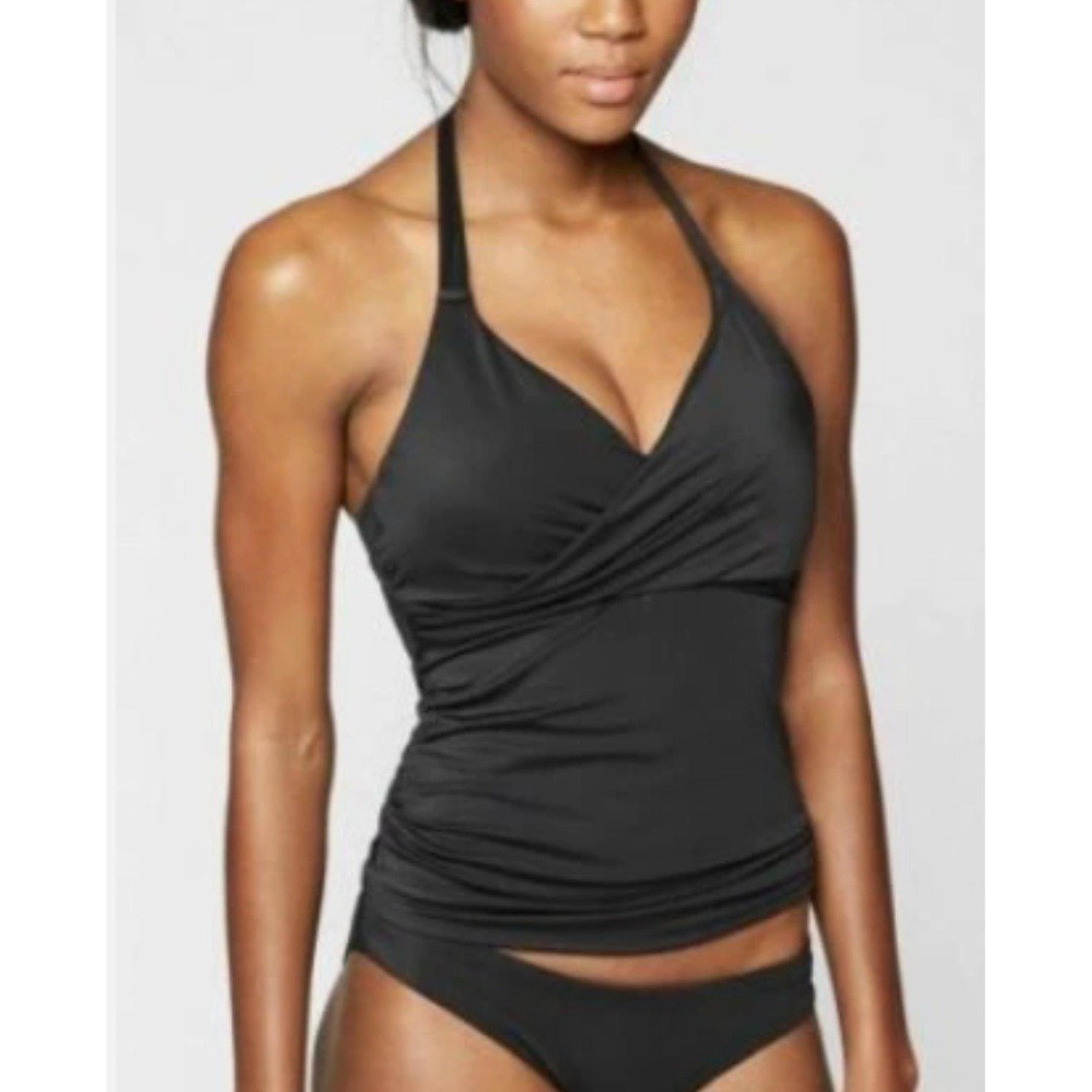 Athleta Bra Cup Wrap Tankini Halter Swim Top Black Size 32B/C Surf Paddle