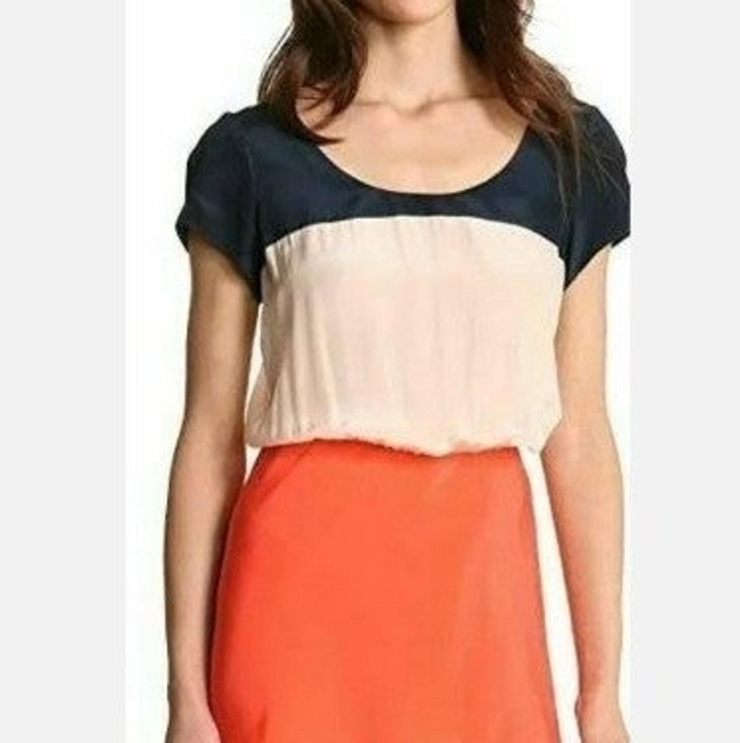 Julie Dillon Women's Silk Colorblock Blue, Orange, Yellow, Beige Dress Size 6