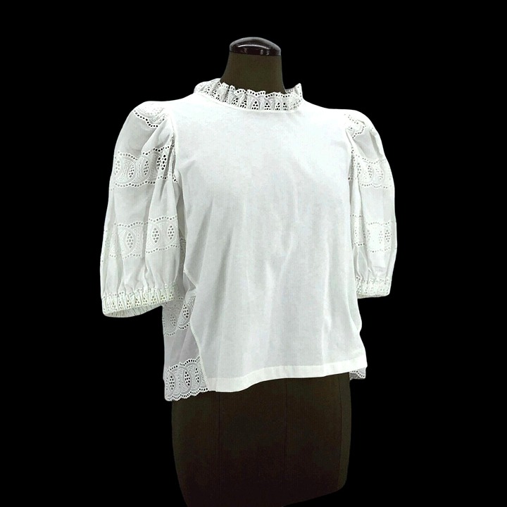 NWT 170 Anthropologie Othilia White Eyelet Lace Puff Sleeve Top M