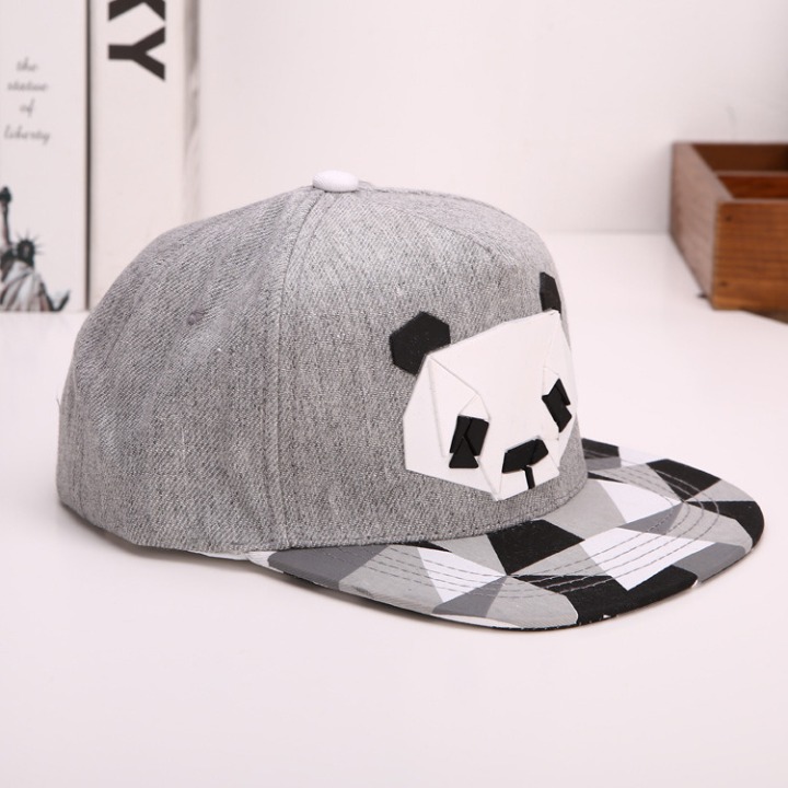 Wholesale Custom Panda Offset Flat Cap with Rubber Patch Hats