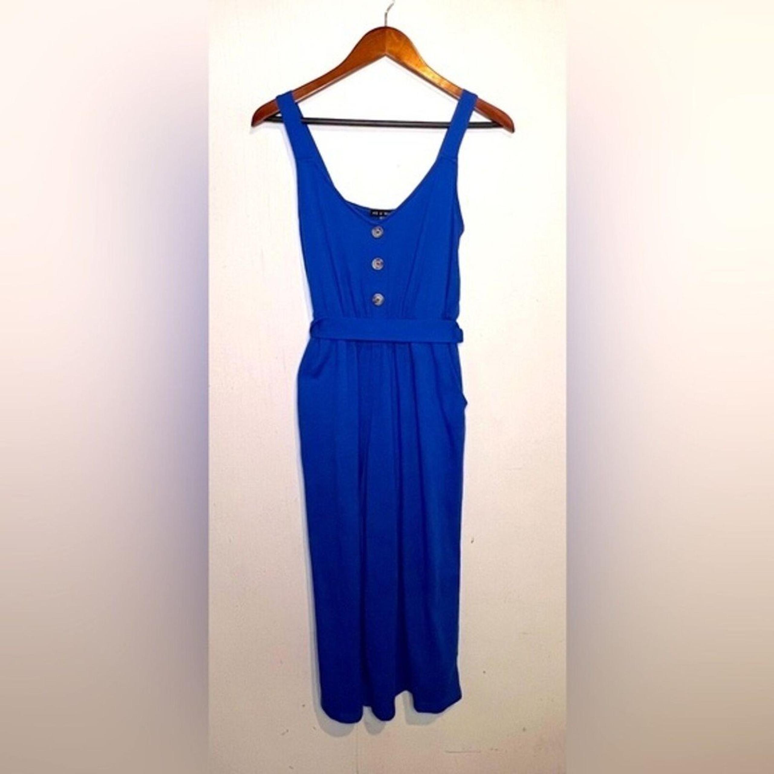 As U Wish Jumpsuit Women XS Blue Career Coastal Casual Comfy Wide Leg Sleeveless