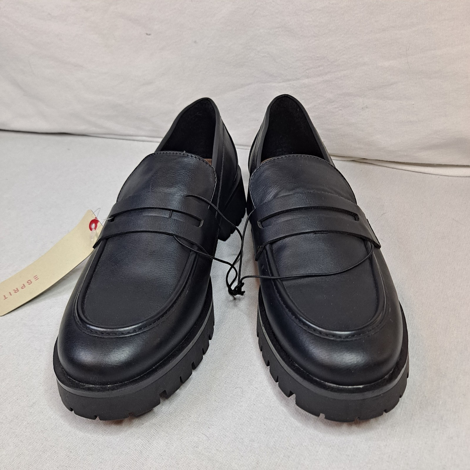 ESPRIT Women's Sagan Platform Loafer Lug Sole Black Size 11 PU Leather