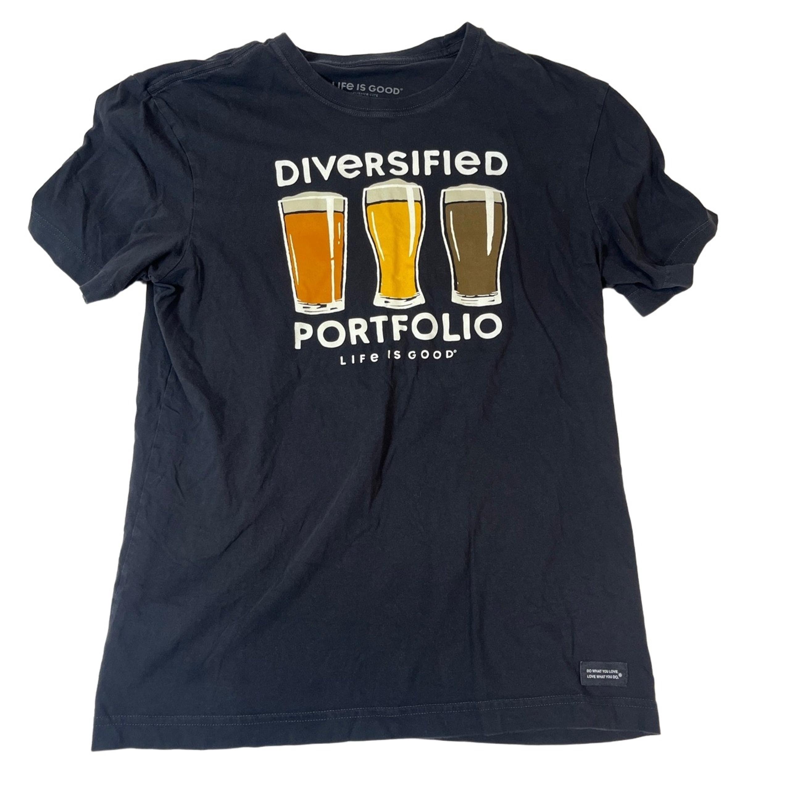 Life Is Good Navy Crew Neck Short Sleeve Graphic Print Diversified Portfolio TSh