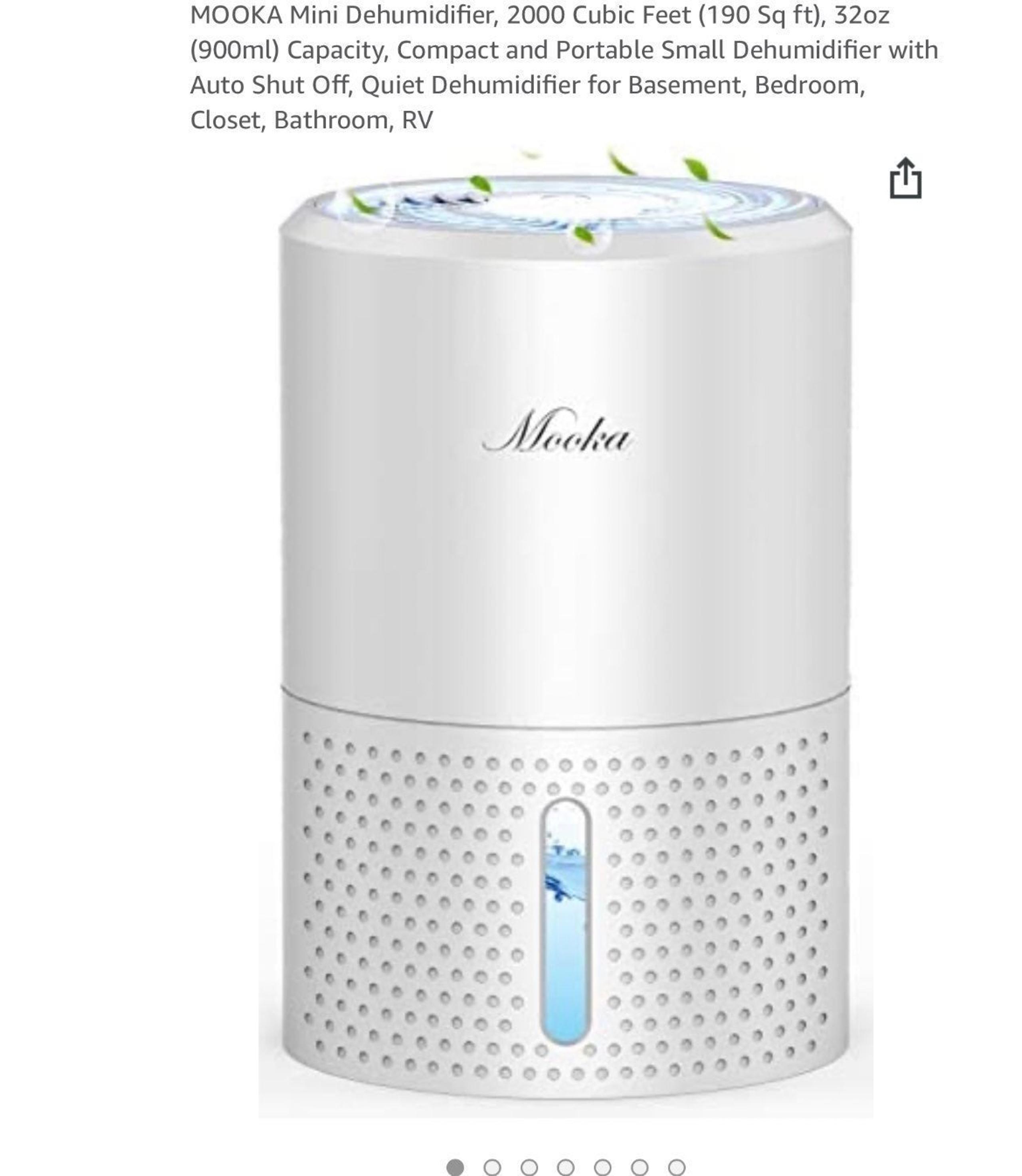 MOOKA Mini Dehumidifier, 2000 Cubic Feet (190 Sq ft), 32oz (900ml)