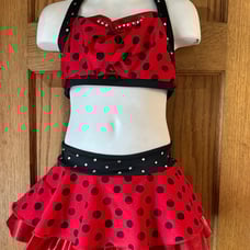 THE LINE UP POLKA DOT RED BLACK 2 PIECE RHINESTONE DANCE COSTUME CHILD SIZE 10