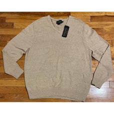 NWT Pendleton Woolen Mills Men's L Beige Tan Cotton Cashmere V Neck Sweater