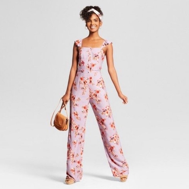 Xhilaration Purple Floral Jumpsuit Size XXL