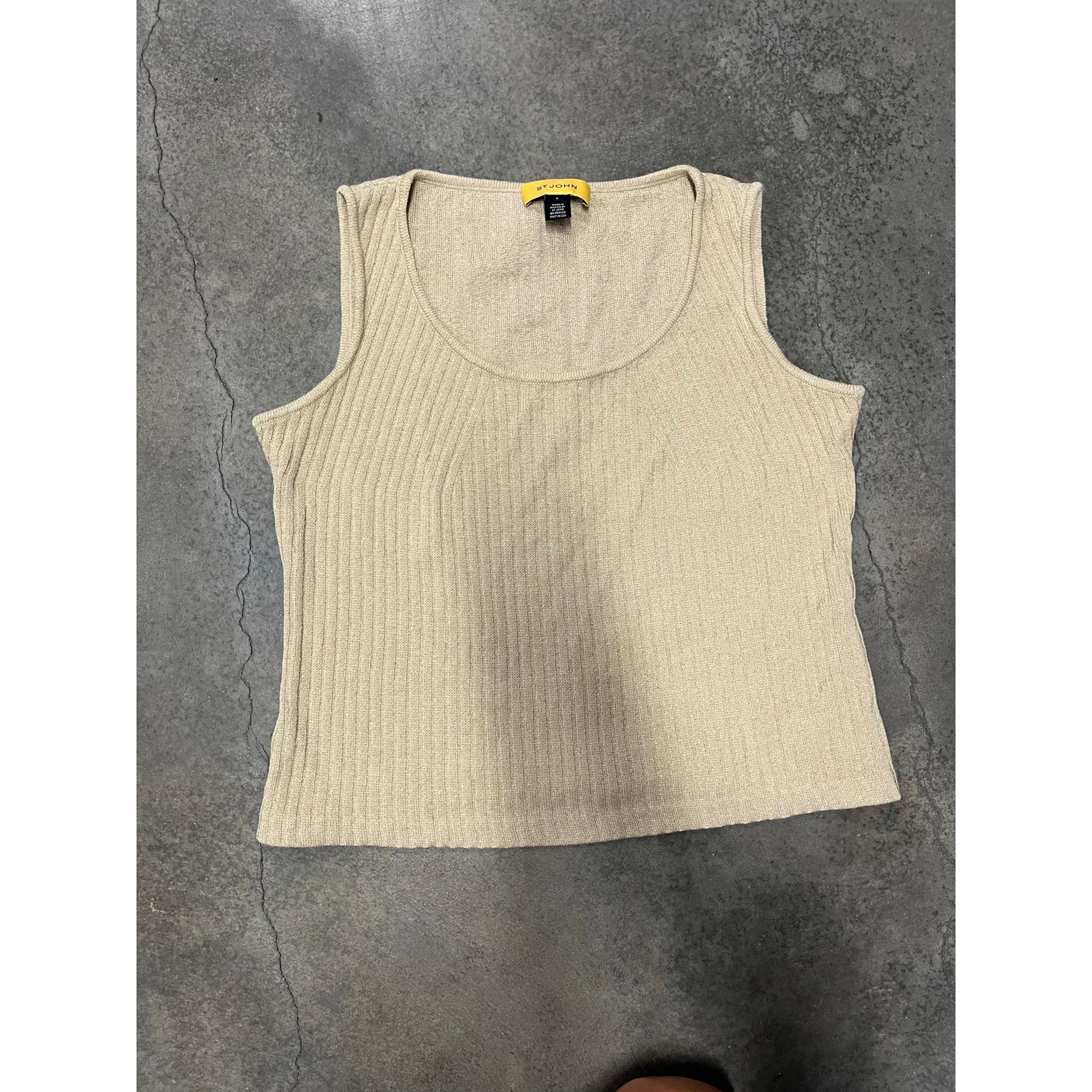 St John Knit Tank Top Tan Beige Natural Wool Blend Women Size L