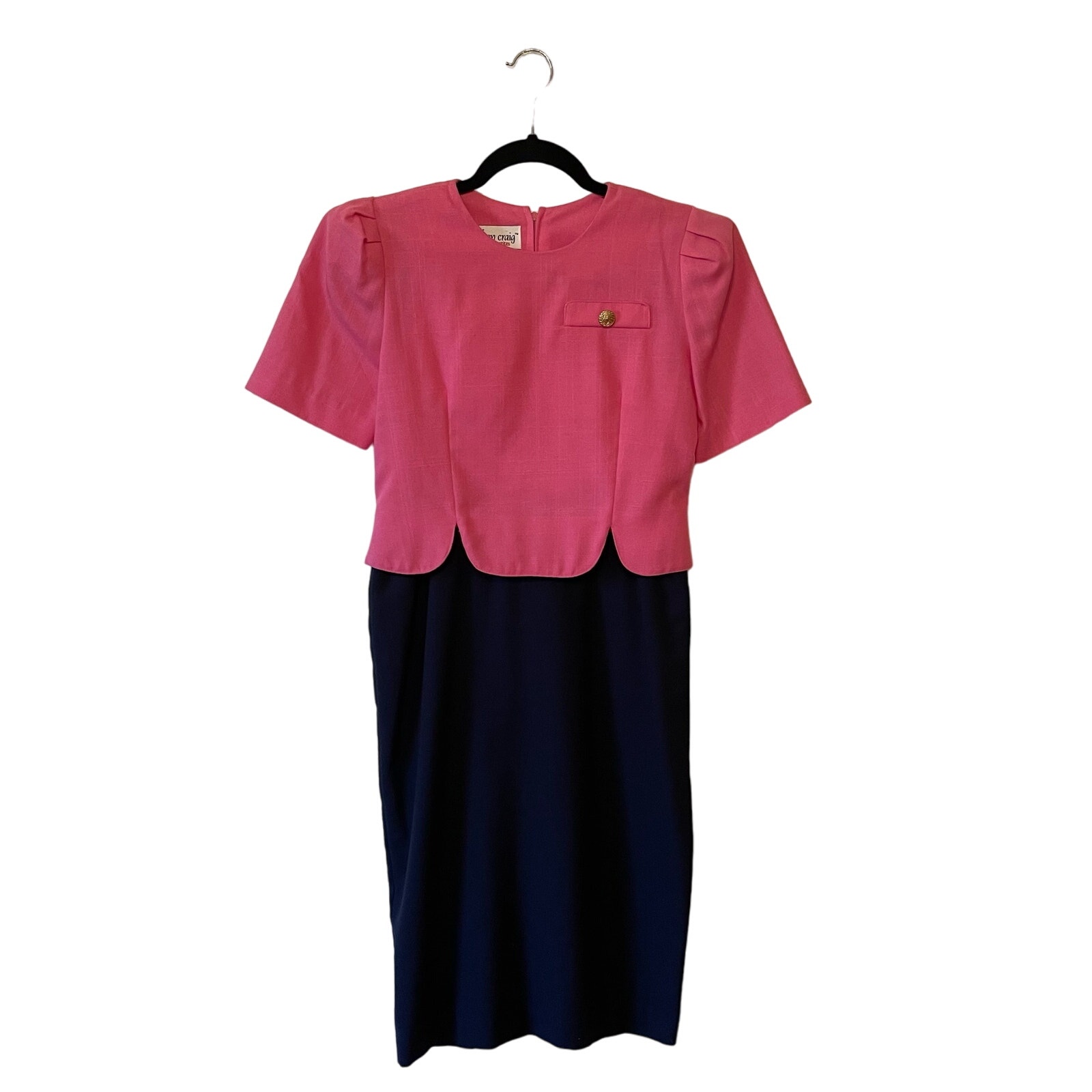 1980 Vintage XS barbiecore airline pencil mini dress pink blue corpcore business