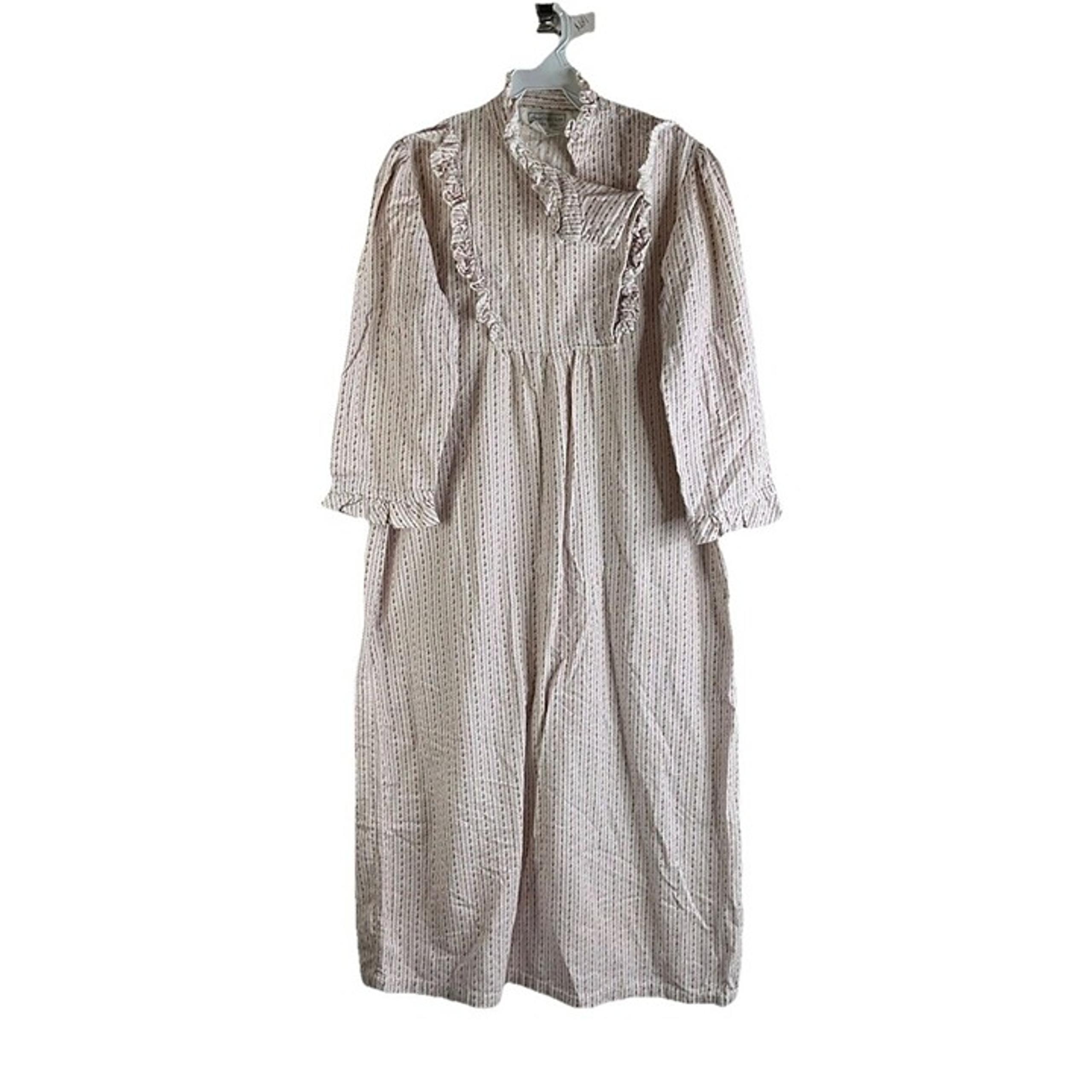 Vintage 80s Womens Medium Micro Floral Frilly Flannel Nightgown Granny Gown