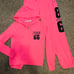 VS PINK neon coral bright 86 jogger campus pants zip hoodie jacket outfit set