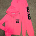 VS PINK neon coral bright 86 jogger campus pants zip hoodie jacket outfit set