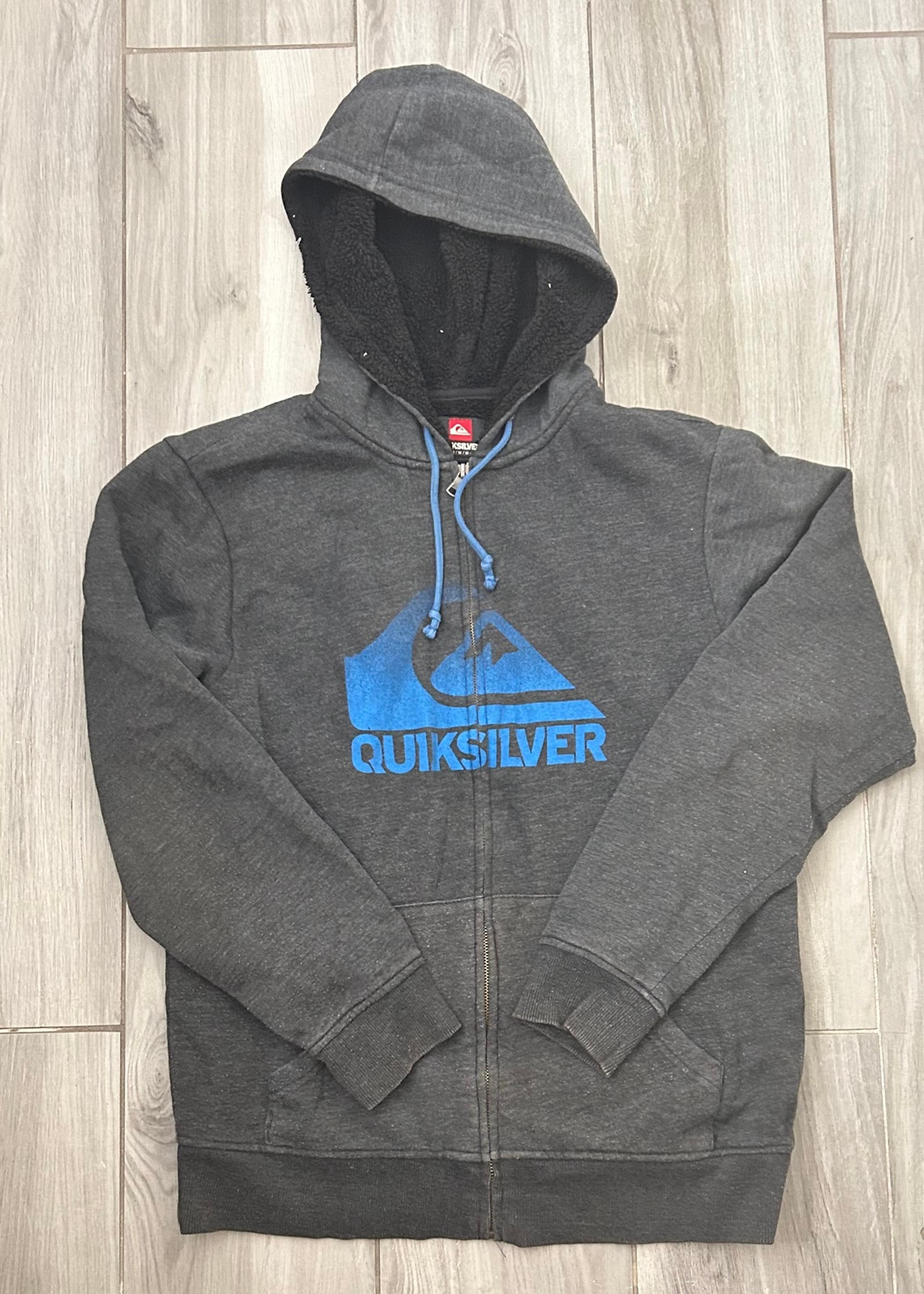 Quiksilver Full Zip Hoodie Sweatshirt Gray M Fleece Sherpa