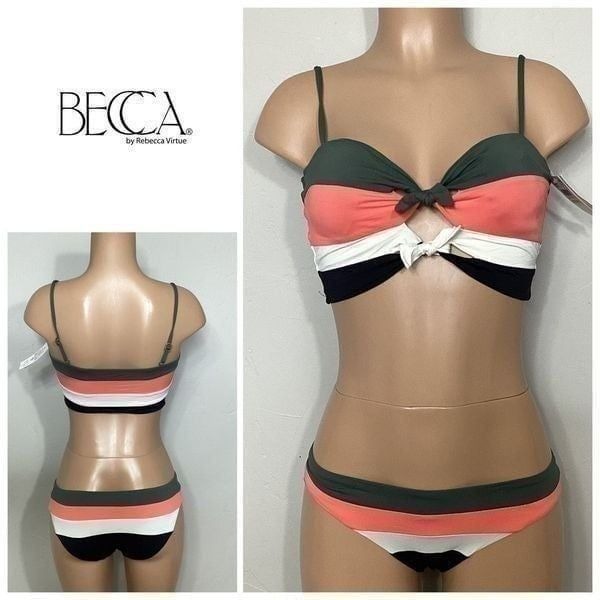 NewBECCA stripe color block bikini set. Retails 146. Medium