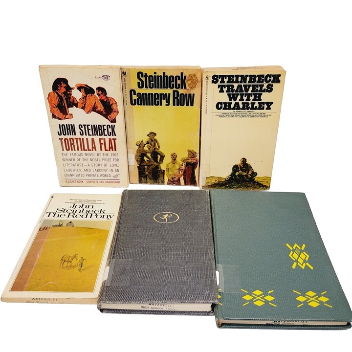 Vtg 6 John Steinbeck Books Cannery Row Red Pony Pearl Tortilla Flat Battle