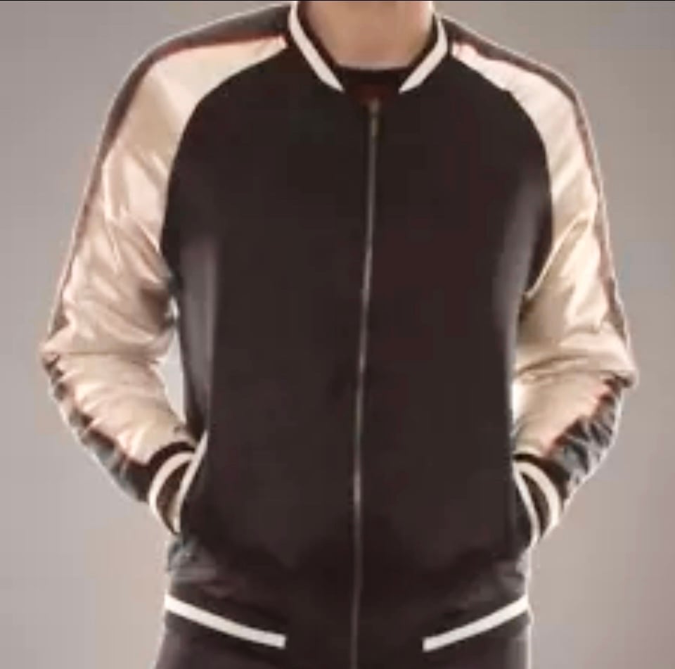 Satin Bomber Jacket ‘Tiger’ Color Block Black / Gold Size Large Unisex