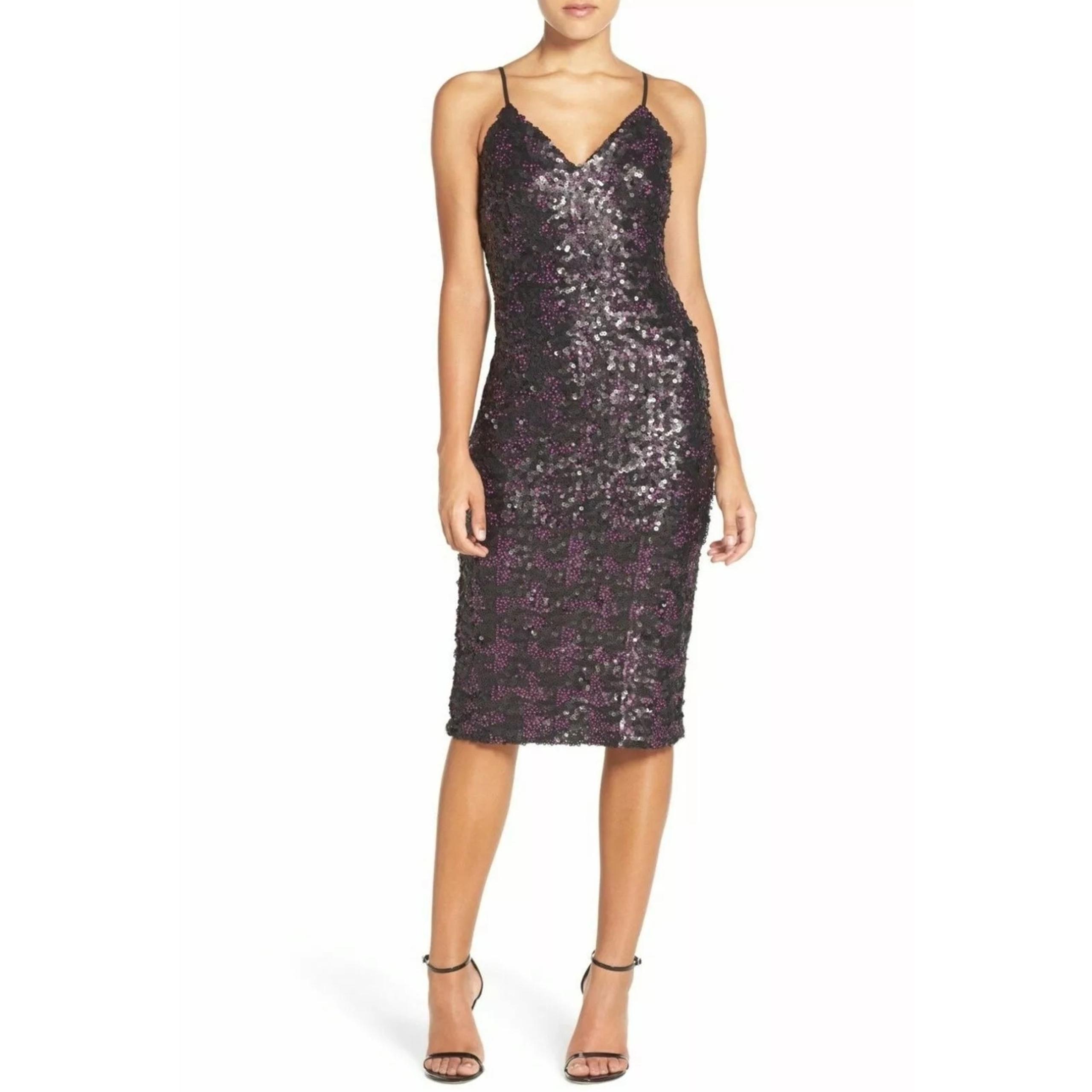 Dress the Population Womens Sequin Slip Midi Dress XL Whimsigoth Fairy Grunge