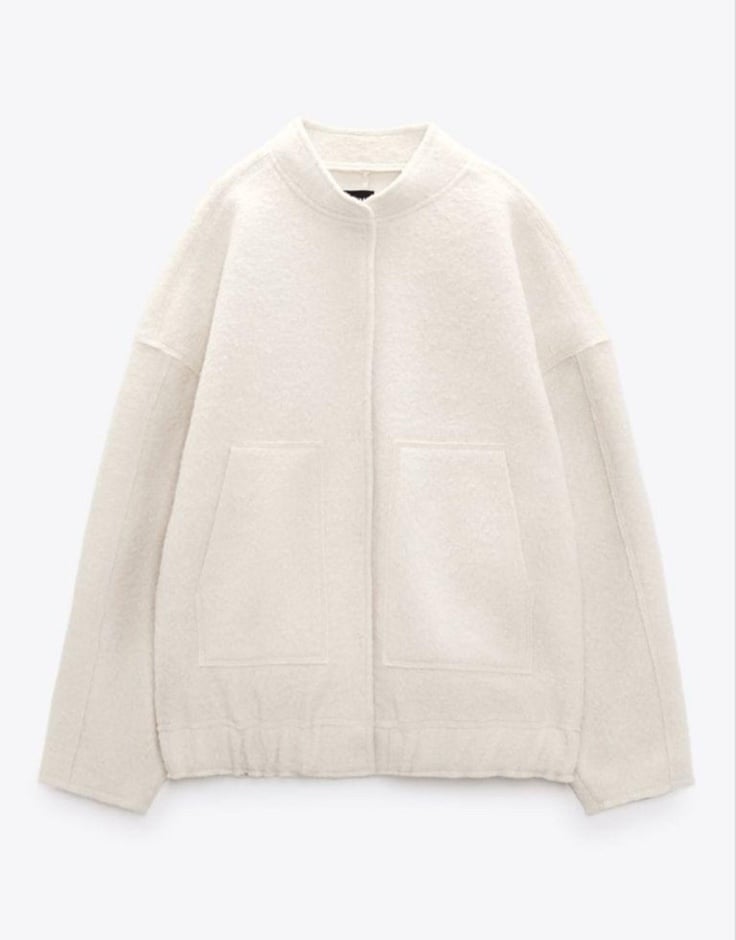 Zara Oversized Bomber Jacket in Ecru