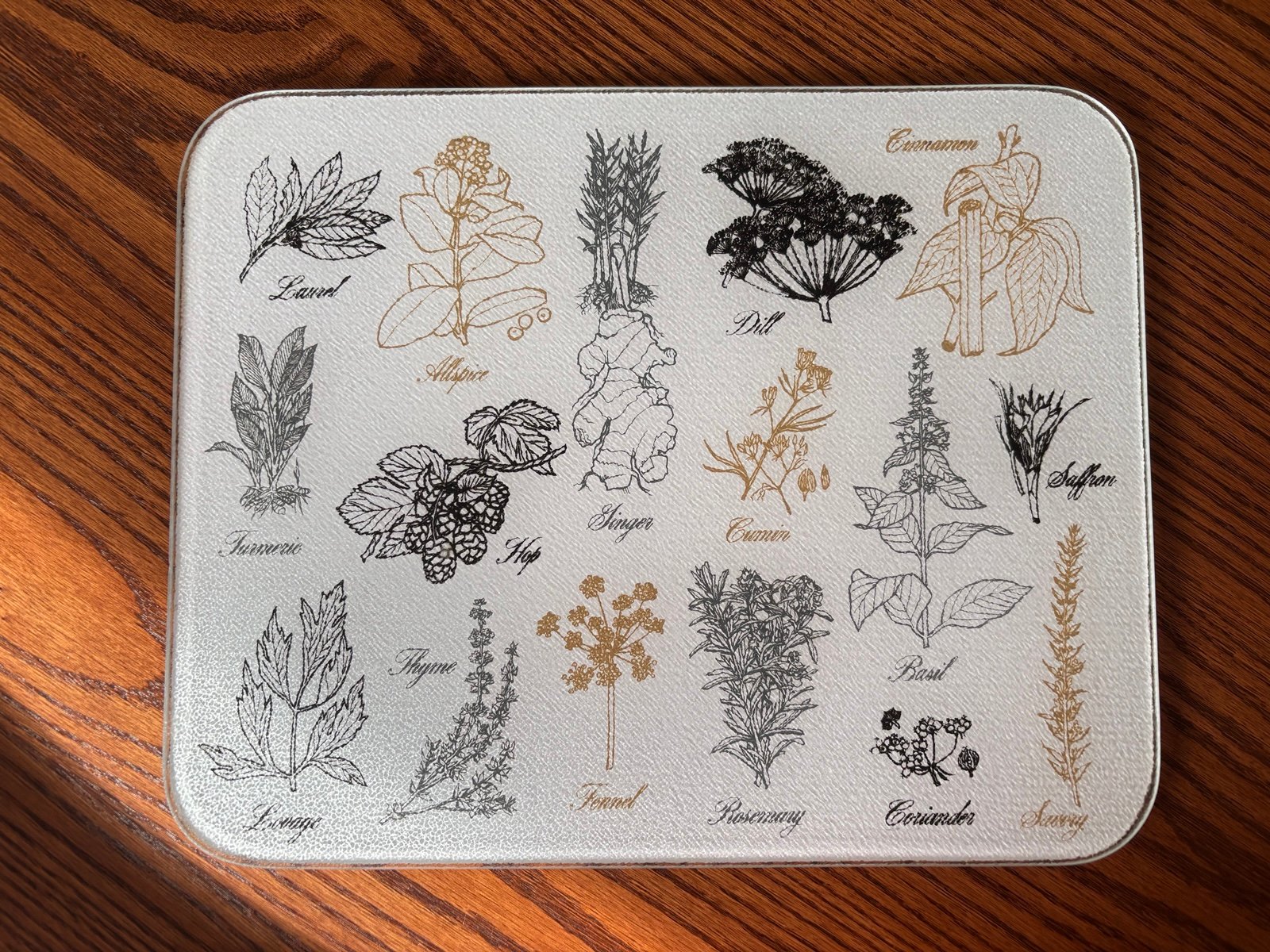 Vintage Glass Countersaver Cutting Board Large HERB & PLANT Spice Hot Plate Vtg