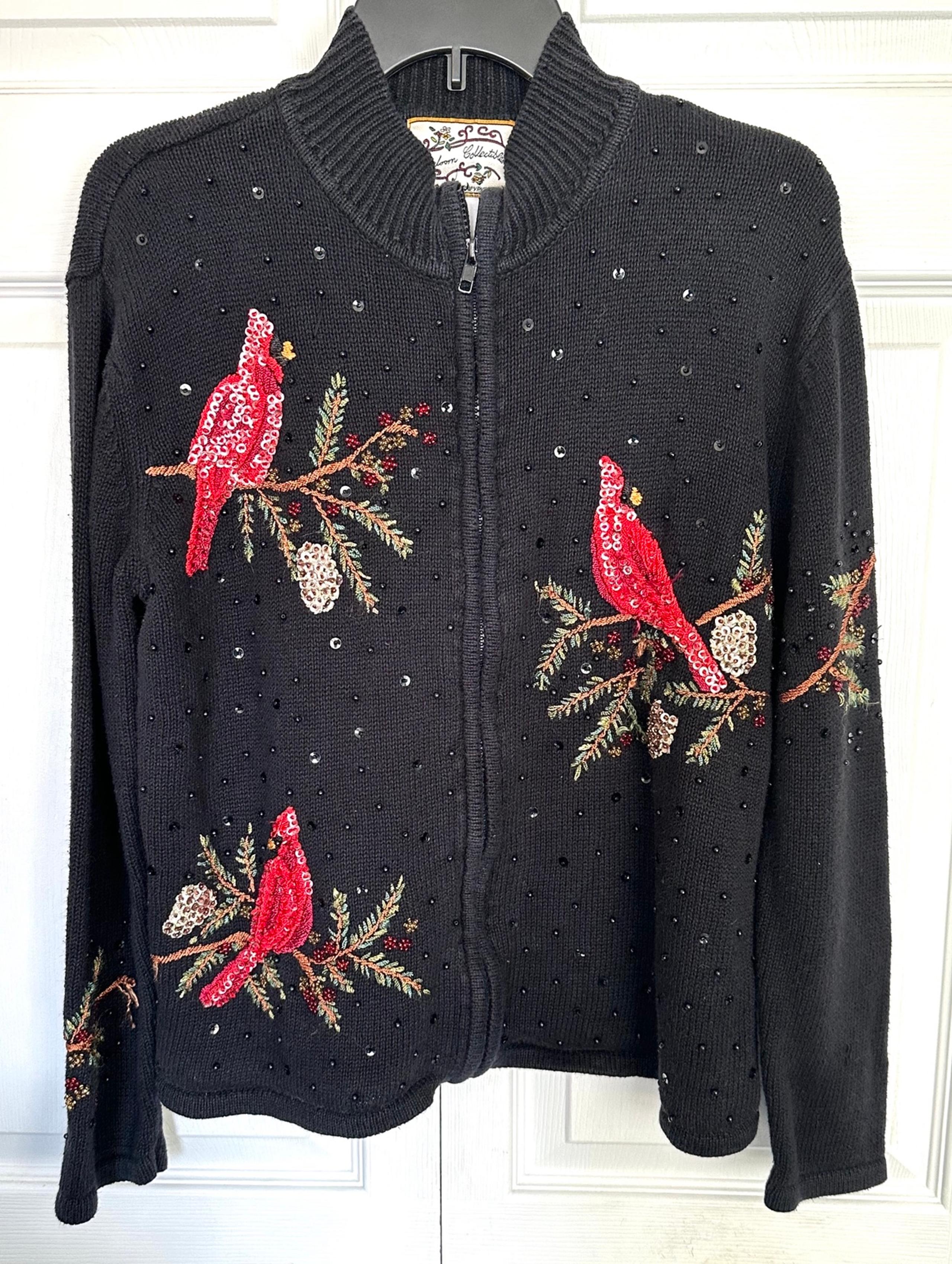 Heirloom Collectibles Holiday Cardinal Cardigan Sweater Zipper Closure Size M