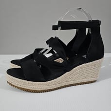 Eileen Fisher Wisp Wedge Sandal Espadrille Platform Black Leather Size 9