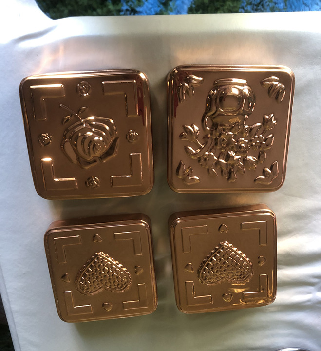 Vintage Copper Tone Jello Molds Wall Hangings Decor 4 pieces - Square