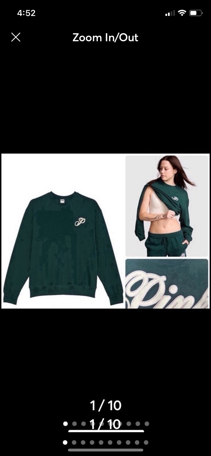 VS PINK Ivy Fleece Classic Crew Neck Sweatshirt LIMITED EDITION Green Sz L