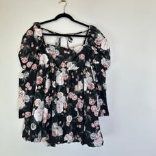 Buddy Love stassie puff sleeve babydoll dress Sleeping Garden Satin Black Floral