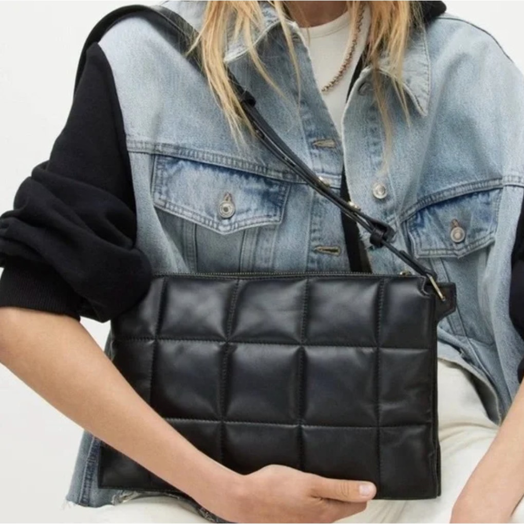 All Saints Eve Quilted Leather Crossbody Purse Women's Black