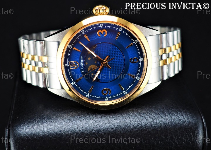 NEW S. Coifman Men's 44mm Moon Window LMT ED Two Tone Blue Dial Bracelet Watch