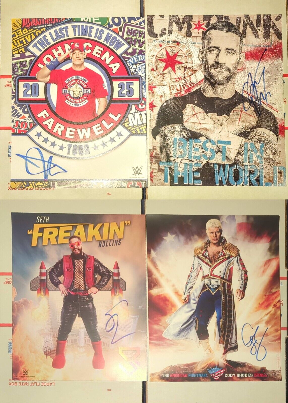 4x Signed 11x14 WWE Poster Prints John Cena CM Punk Cody Rhodes Seth Rollins