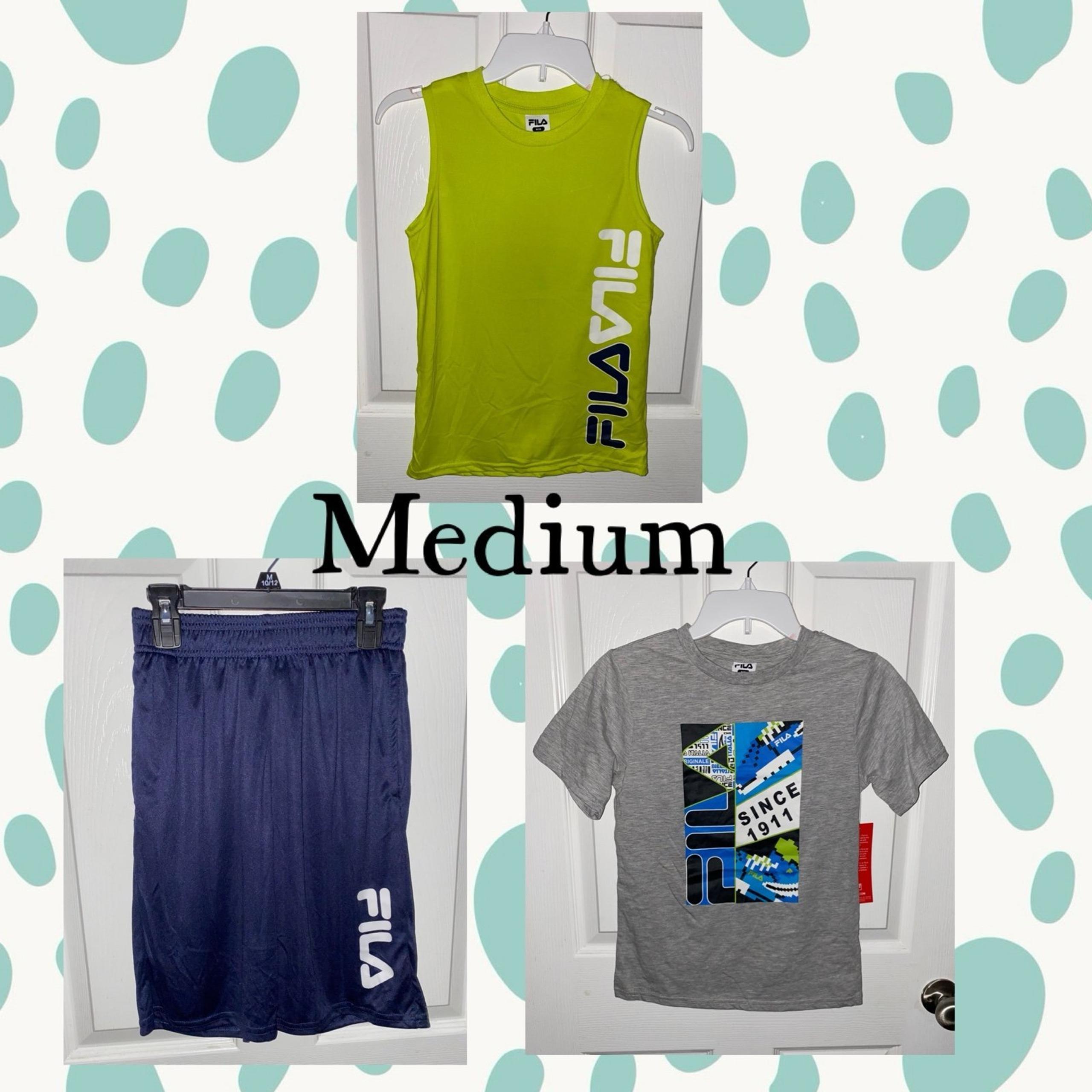 Boys Fila (3pc) Lime Tank-Top, Gray T-Shirt, & Navy Shorts Set Sz/ Medium (10)