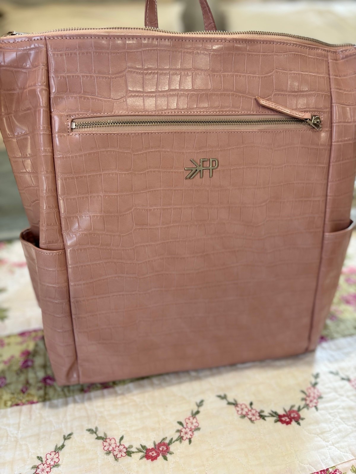Freshly Picked blush pink croc diaper backpack