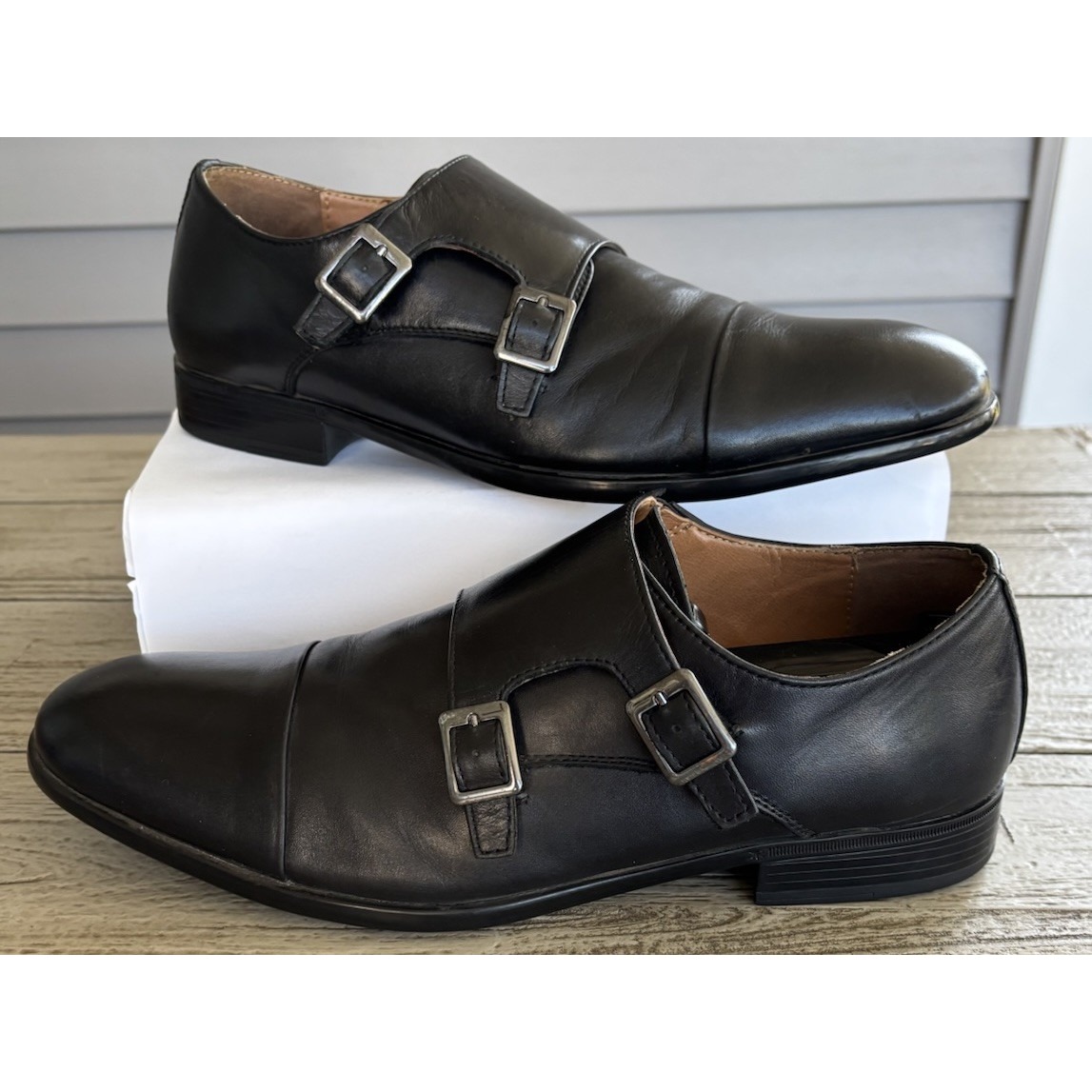 Aldo Mr. B Full Leather Drorelan Black Loafers Men's 8 Shoes Double Buckle