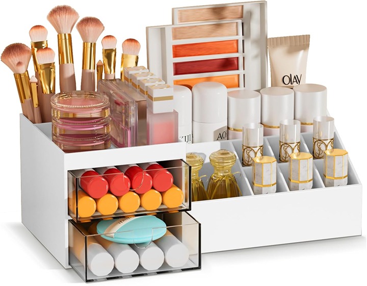 Makeup Organizer with Drawers Easy Storage for Products White