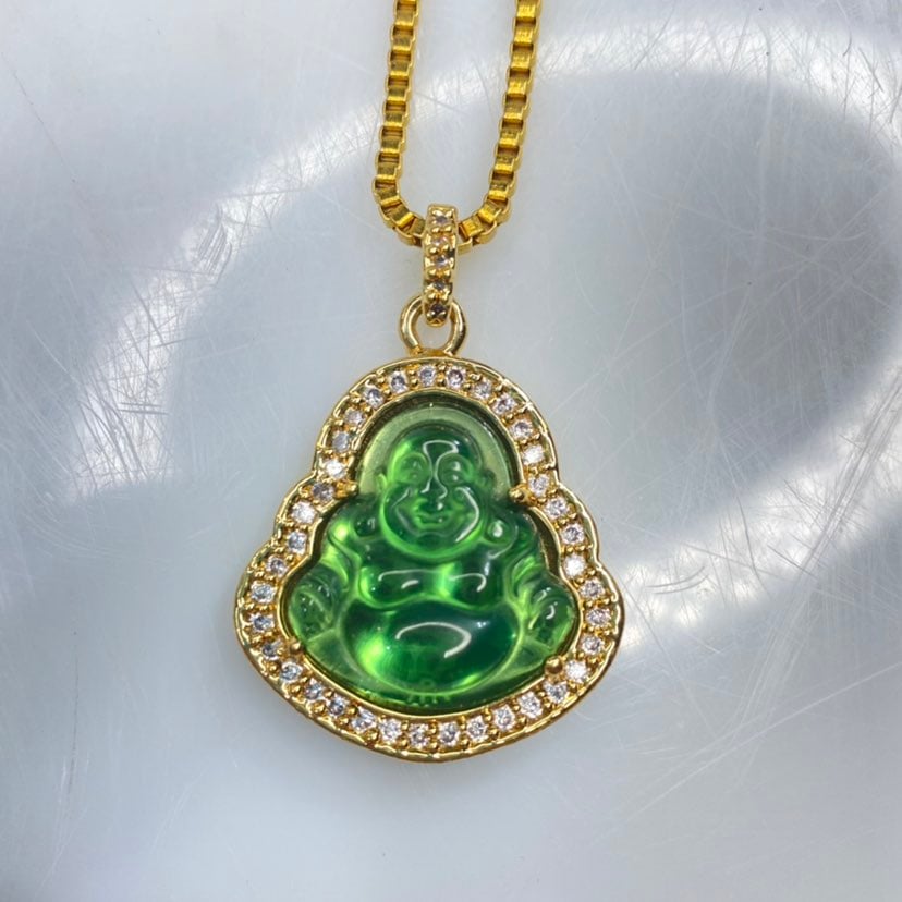 Desing By TSS Iced Out Green Buddha SET ( Stainless Steel ) Gold
