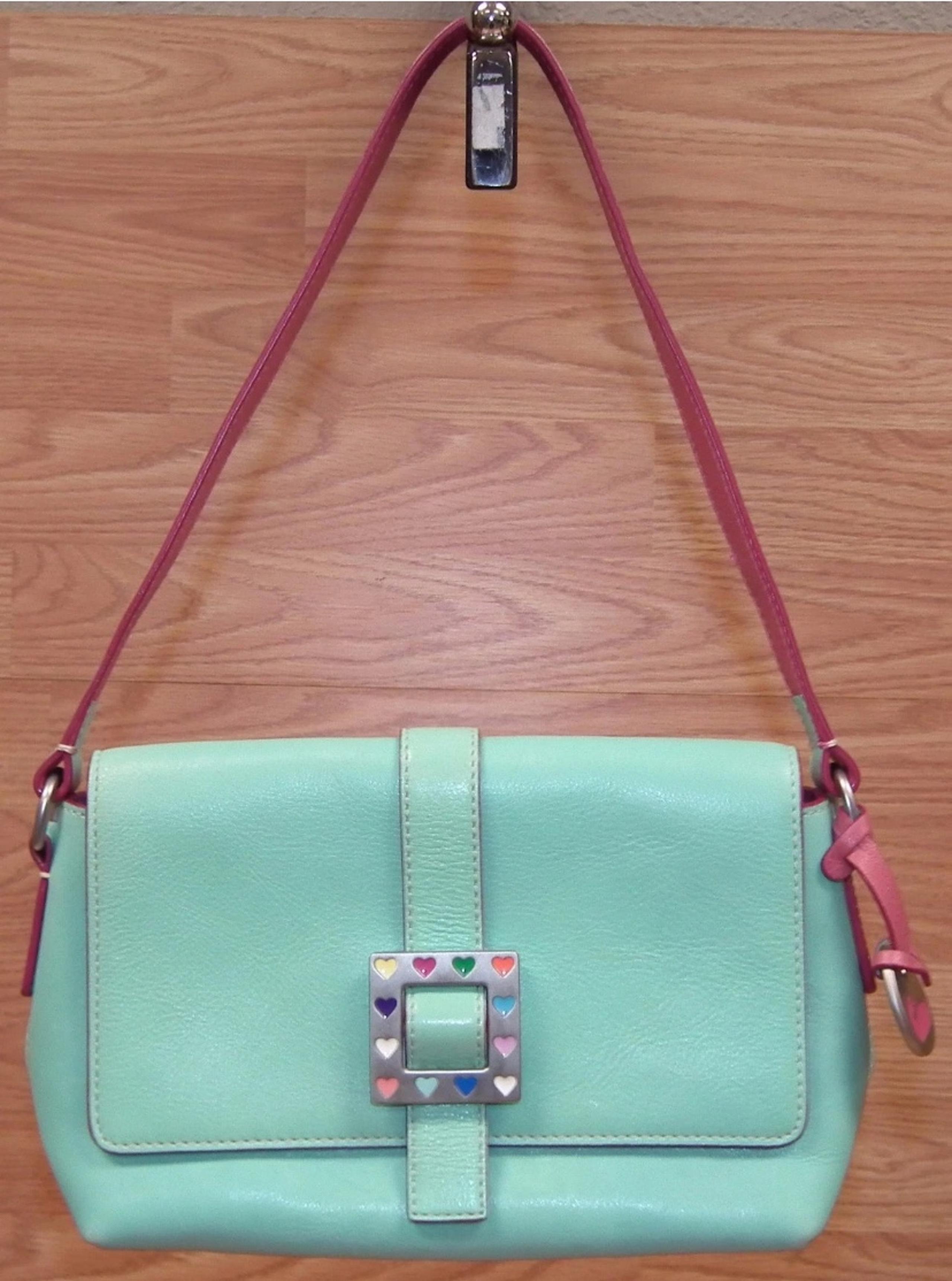Dooney & Bourke Pink & Teal Leather Magnetic Flap Purse / Bag **NEW**