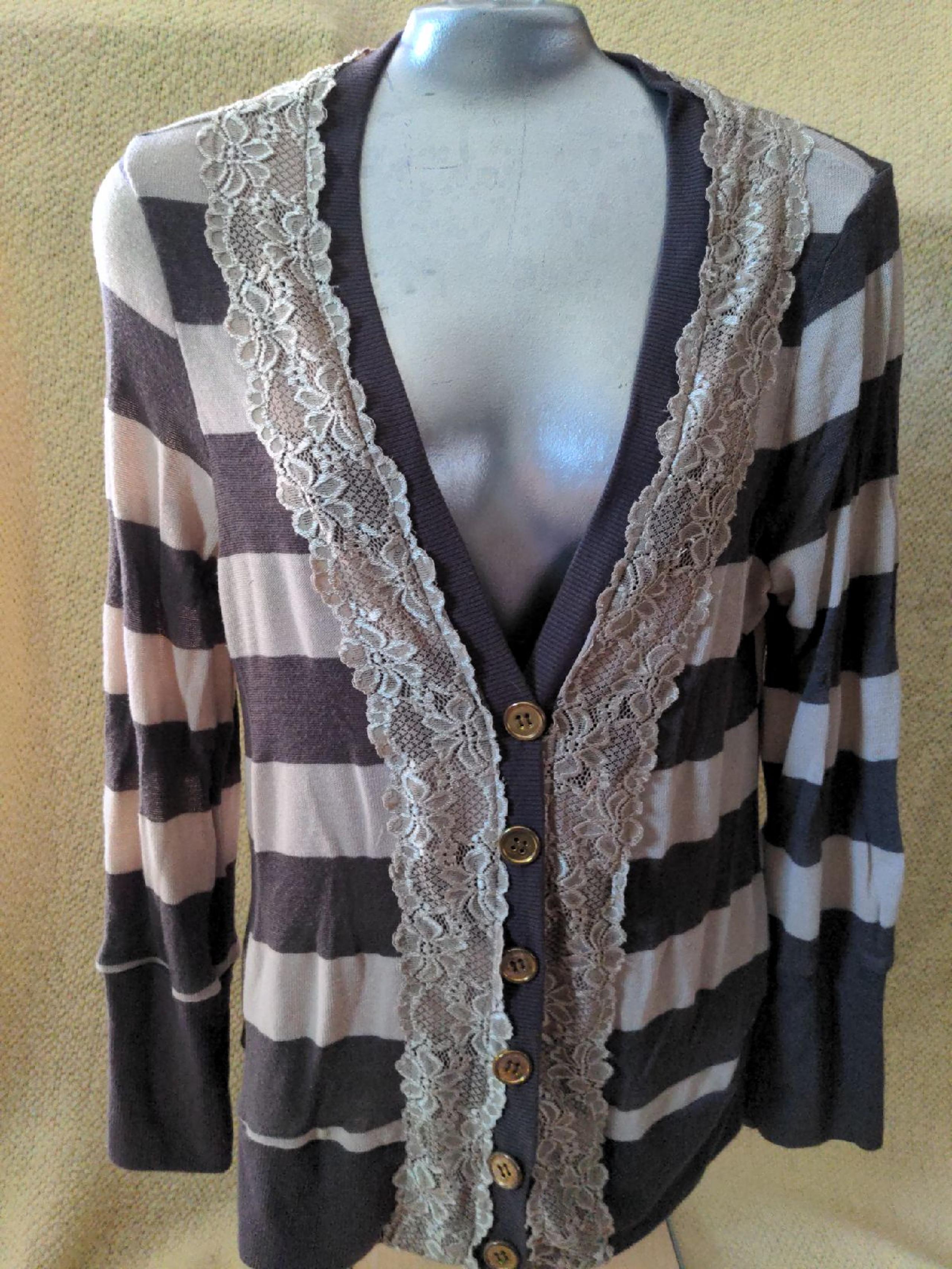 Brown striped with lace Cardigan medium
