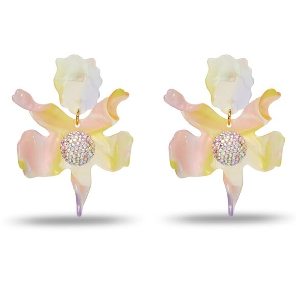 New. 198 Lele Sadoughi Crystal Lily Earrings, Apricot Ombre