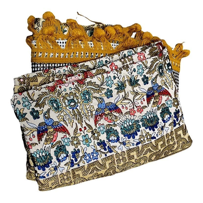MCM vtg Embroidered Stitched Tapestry Bedspread