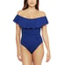 La Blanca Tummy Control Ruffle Off Shoulder One Piece Swim Womens 4 Blue Island