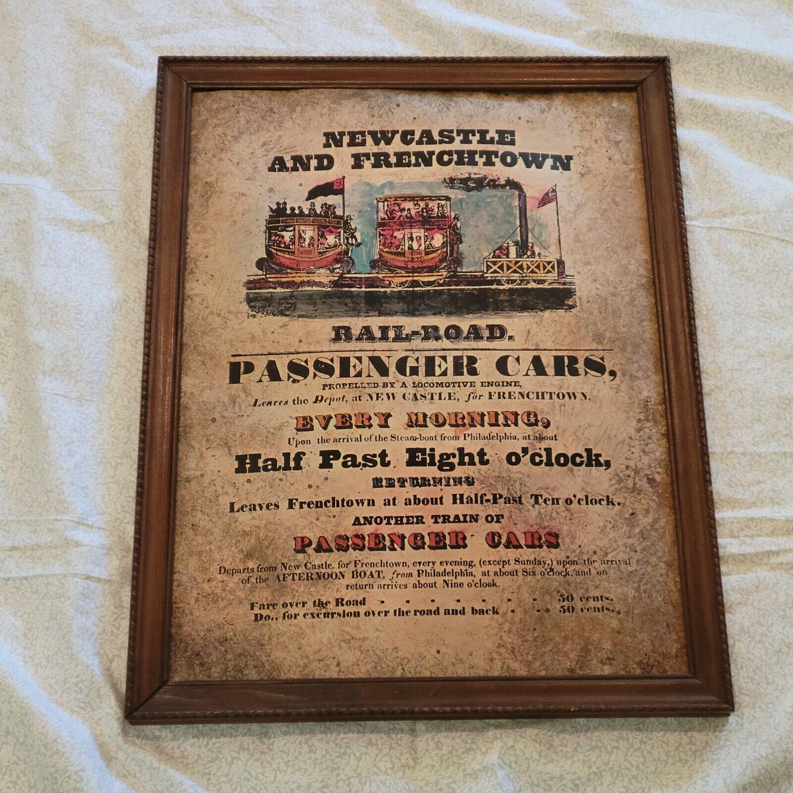 Railroad Schedule Advertising Old Fashioned Reproduction Art Print Framed