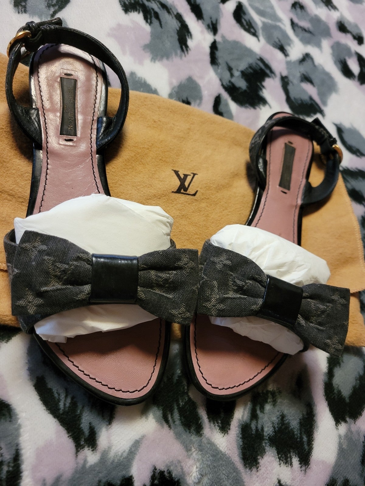 Louis Vuitton Blk/Gry Denim Sandals