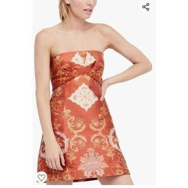 Free People Metallic Damask Strapless Dress Size 12 NWT