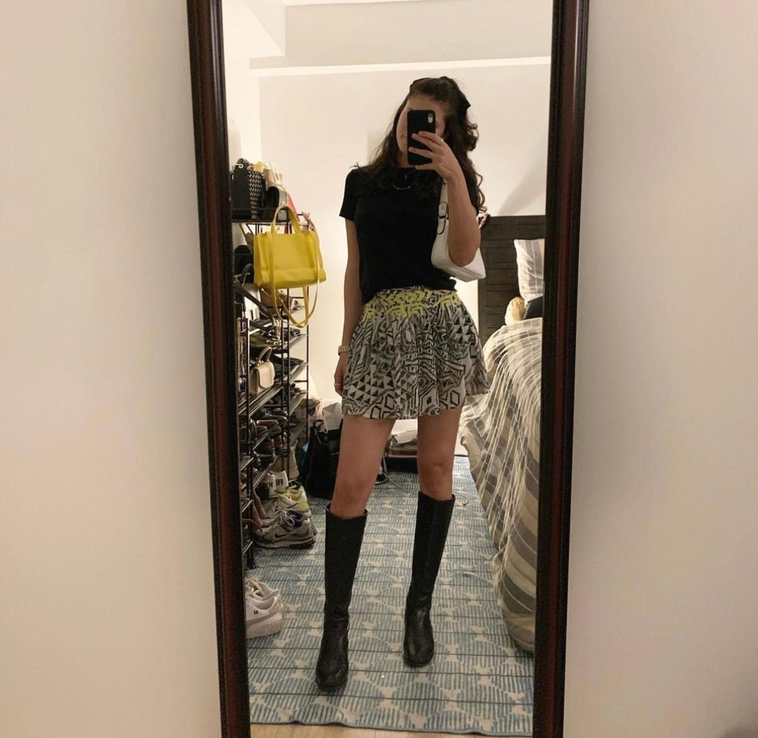 LF Black and White Patterned Mini Skirt